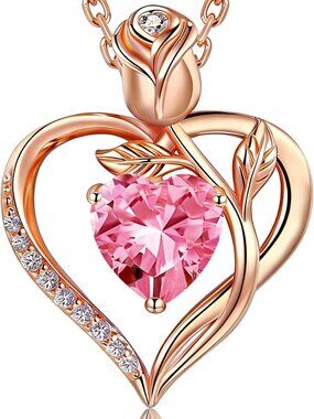 Heart-Shaped Birthstone Necklace in Silver - Perfect Gift for Women